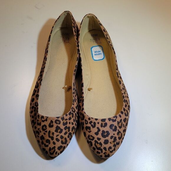 TIME&TRU LEOPARD ROUND TOE SLIP-ON WOMEN"S SUEDE BALLET FLATS G1 - Picture 4 of 14